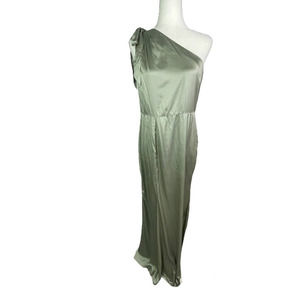 Area Stars One Shoulder Bow Tie Satin Maxi Dress